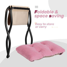 HollyHOME Lazy Chair with Foldable Ottoman, Accent Comfy Lounge Armchair and Folding Footrest Stool, Leisure Sofa Reading Chair and Footstool for Living Room, Bedroom, Dorm,Faux Fur Pink