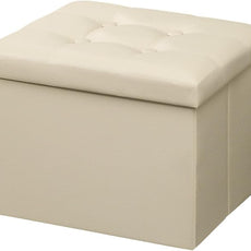 AmasSmile Storage Ottoman Folding Foot Rest Stool, Leather Footstool Bench, Short Ottoman Stool, Storage Foot Rest Store, Books (Beige, 17