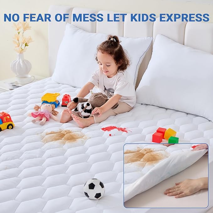 MUXHOMO 2 Pack Queen Mattress Protector, 100% Waterproof Quilted Mattress Cover Queen Size Bed, Noiseless Soft & Cooling Mattress Pad Cover, Deep Pocket 6"-21", White