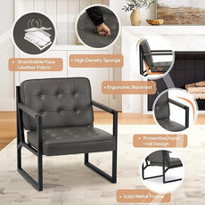 COLAMY Modern Accent Chair, Accent Arm Chair for Living Room, Comfy Leather Armchair with Metal Legs for Bedroom Reception Waiting Room, Grey