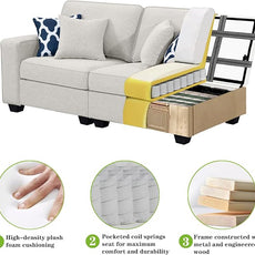 Legend Vansen Modular Sectional Sofa U Shaped Couch with Ottoman Modern Reversible Corner Sectional Couch for Living Room (Cream, 2+3 with Ottoman)