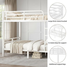 Full Over Full Bunk Bed, Metal Bunk Bed Frame Heavy Duty Bunk Beds Loft Bed Frame with Ladder and Guardrail Metal Slats No Box Spring Required for Adults Teens, White