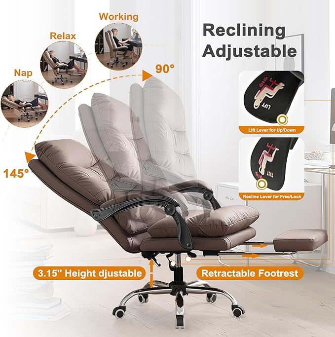 Office Chair with Soft Cushion High Back Gaming Chair Executive Desk Chair with Leg Rest Ergonomic Leather Computer Chair for Home Office