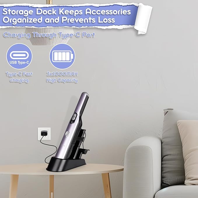 Handheld Vacuum Cordless, Car Vacuum Cleaner 18KPa High-Power Suction, Portable Hand Vac with Washable HEPA, LED Light,Storage Dock, Dust Buster for Office Home Desk, Pet Brush for Pet Hair,Rose Gold