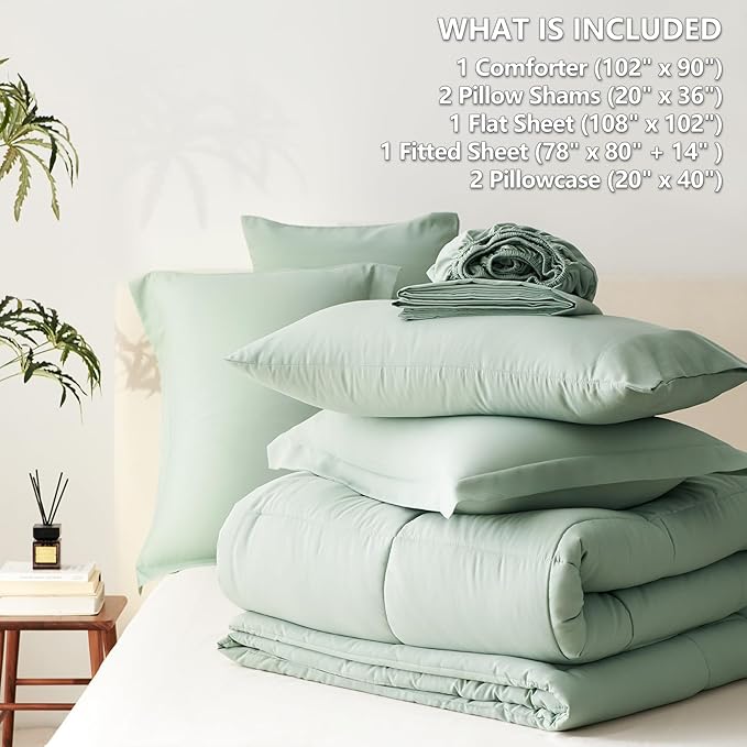 CozyLux King Size Comforter Set Sage Green - 7 Pieces Bed in a Bag King, Okeo-Tex Certifited Bedding Set, All Season Soft Bed Set with Down Alternative Comforter, Sheets, Pillowcases & Pillow Shams