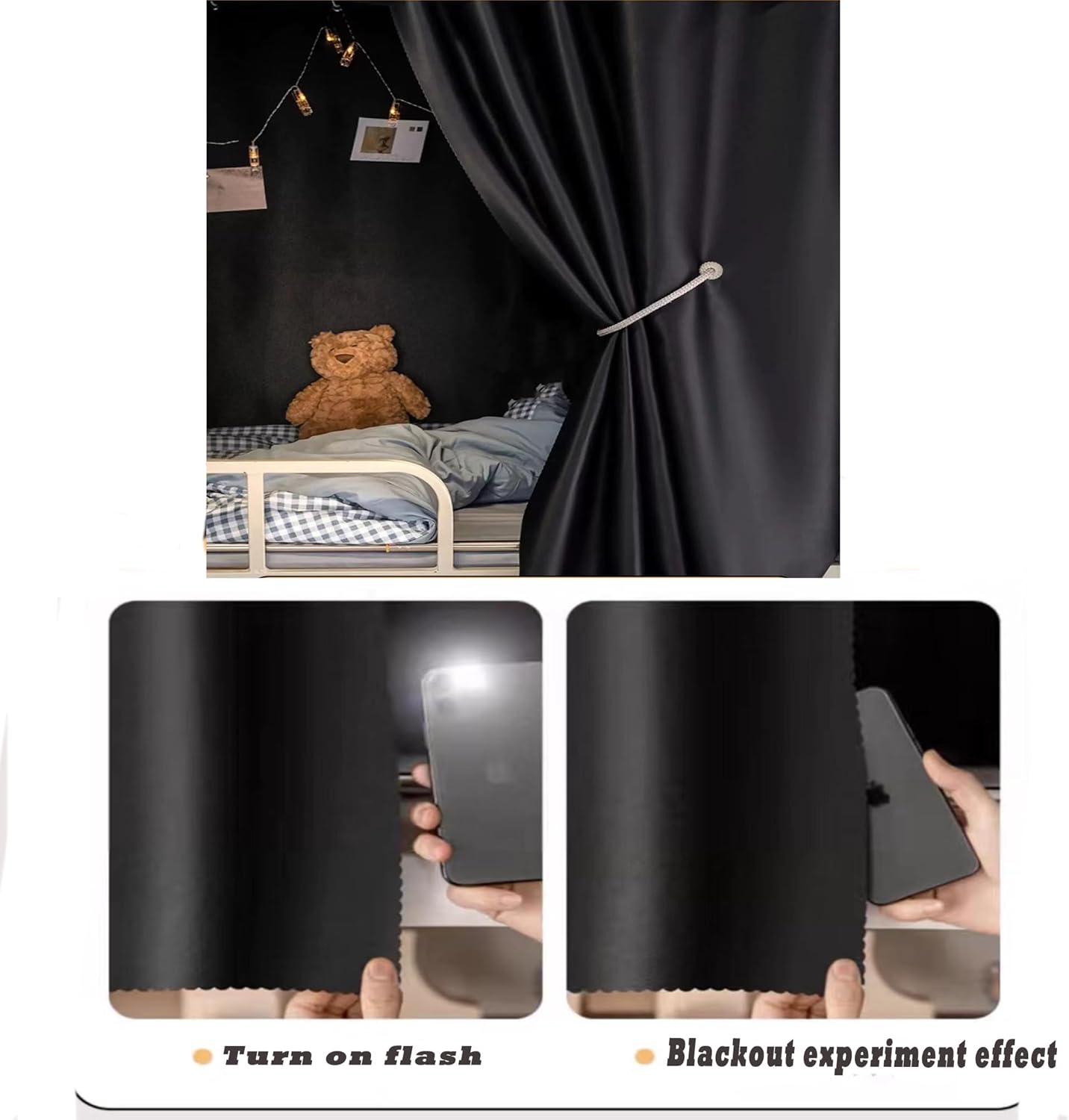Dorm Home Solid Thicken Bunk Blackout Bed Curtains Cloth Bed Canopy Students Single Sleeper,1 Panel Black Dormly
