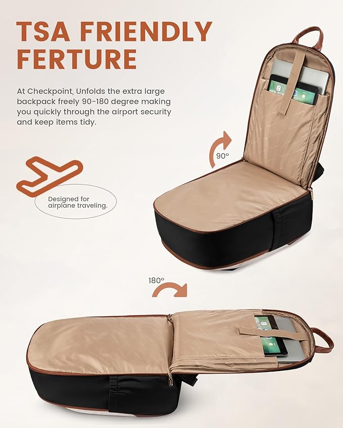 LOVEVOOK 17.3 Inch Laptop Backpack for Women - Work/Business Computer Backpack Purse, Large Capacity Casual Daypack, Travel Bag for Lawyer, Doctor, Teacher, Cream Chestnut Brown