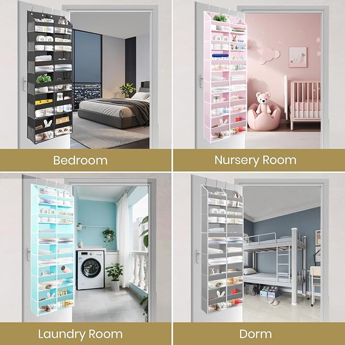 HOMELUX THEORY UPGRADED Over The Door Organizer Hanging - 100D EXTRA THICK & 50lbs HUGE CAPACITY 6 Large Front & 12 Side Pockets, Over The Door Shoe Organizer, Hanging Closet Organizer (Ivory, XL)