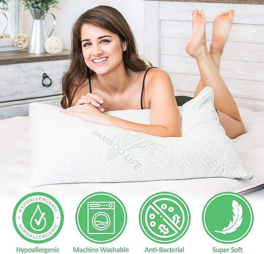 Elif Queen Size Pillows for Sleeping – Cooling Shredded Memory Foam Pillow with Removable Cover for Back, Stomach & Side Sleepers, Rayon Derived from Bamboo, Queen (1 Pack)