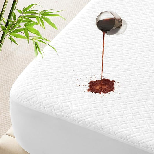 100% Waterproof Twin Mattress Protector, Breathable Bamboo Rayon Mattress Cover with 8”-21” Deep Pocket, Noiseless Cool 3D Air Mattress Cover, Hypoallergenic & Odor Resistant