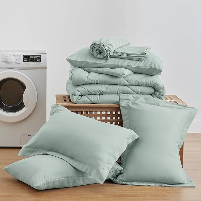 Love's cabin California King Comforter Set Aqua, 7 Pieces California King Bed in a Bag, All Season Bedding Sets with 1 Comforter, 1 Flat Sheet, 1 Fitted Sheet, 2 Pillowcase and 2 Pillow Sham