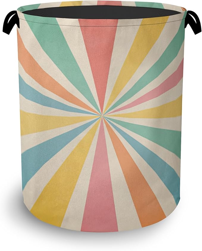 Boho Abstract Geometric Laundry Basket,Foldable with Handles Tote Bag Oxford Cloth for Bathroom Bedroom Dirty Clothes Storage Bucket 16" x 20.8"