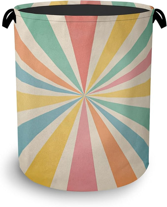 Boho Abstract Geometric Laundry Basket,Foldable with Handles Tote Bag Oxford Cloth for Bathroom Bedroom Dirty Clothes Storage Bucket 16" x 20.8"