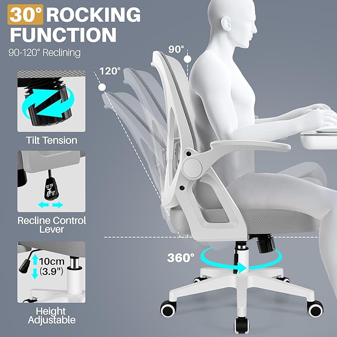 FelixKing Office Chair - Ergonomic Desk Chair Breathable Mesh Task Chair with Wheels and Lumbar Support Home Desk Office Chair with Flip up Armrest Rolling Swivel Computer Chair for Home Office Gray