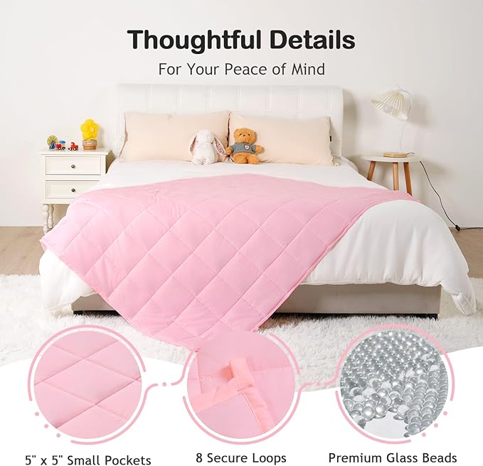 Kivik Weighted Blanket 7 lbs, 41" x 60" Pink Weighted Blankets for Small Single/Twin Size Bed, All-Season Breathable Soft Heavy Blanket for Travel, Calming & Sleep, Washable
