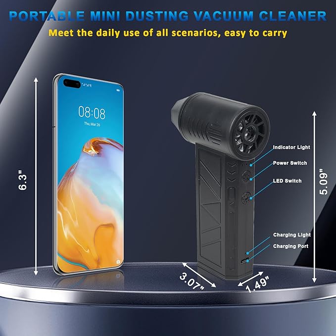 4-in-1 Compressed Air Duster with Light, Handheld Car Vacuum/Air Blower/Pump/Inflate 130000RPM Adjustable Electric Vacuum Cleaner for Computer Keyboard Car Home(Black)