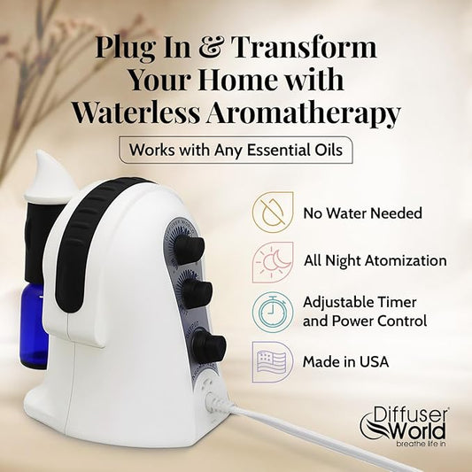 1000 Sq Ft Waterless Diffuser for Essential Oils, Made in USA Black Waterless Aroma Atomizer for Large Room Fragrance, Home Scent Machine, Air Aromatherapy Holiday