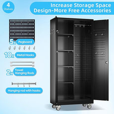 SUXXAN Broom Closet Storage Cabinet with Wheels 71.4