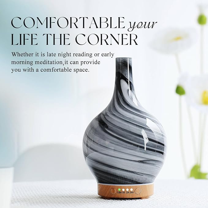 Porseme 150ml Essential Oil Diffuser Glass Color Changing Aroma Air Diffusers Aromatherapy Ultrasonic Cool Mist Humidifier 6 Running Hours Waterless Auto-Off for Sleeping, Yoga, Office, Spa (Ink)