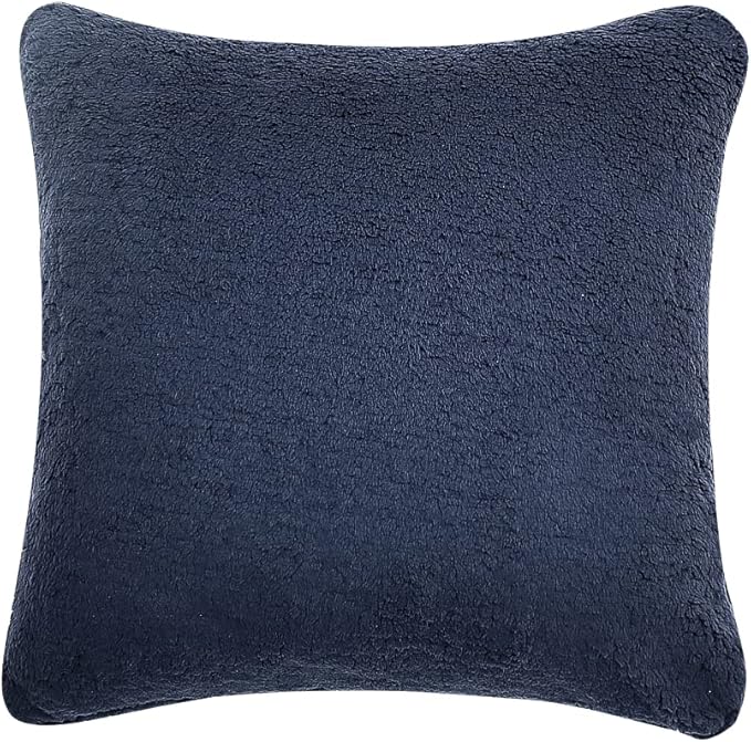 Reafort Ultra Soft Sherpa Euro Sham Pillow Case 26"x26" Replacement with Zipper Closure (Navy, 26"x26" Euro Sham)