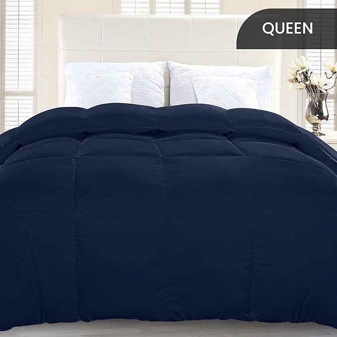Utopia Bedding Comforter Duvet Insert, Quilted Comforter with Corner Tabs, Box Stitched Down Alternative Comforters Queen Size (Navy)