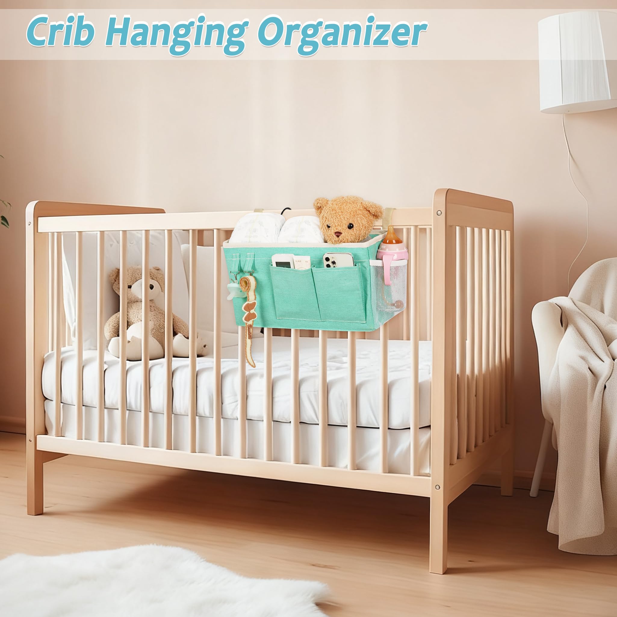 Loghot Bedside Caddy/Bedside Storage Bag Hanging Organizer for Bunk and Hospital Beds,Dorm Rooms Bed Rails,Can be Placed Glasses,Books,Mobile Phones,Keys (Light Pink) Dormly