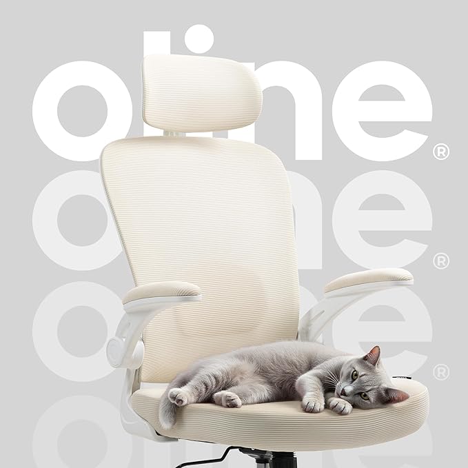 Oline ErgoAir Ergonomic Office Chair – Adjustable Lumbar Support, Flip-Up Armrests, Mesh Computer Desk Chair, Swivel Rolling Executive Gaming Chair for Home & Office (Beige)