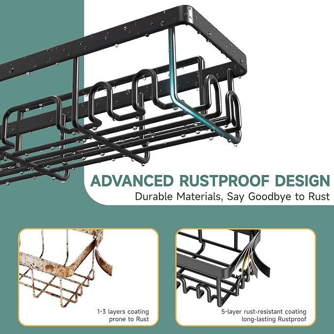 Veken Shower Caddy 6-Pack,Advanced Rustproof Design, No Drilling Adhesive Shelves, Rack with Soap Holder, Large Capacity Bathroom Organizers and Storage, Wall-Mounted Kitchen & Home Decor
