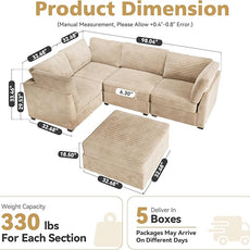 Modular Sectional Sofa,5 Pieces Sectional Couches for Living Room,131X65 L Shaped Cloud Couch with Ottoman Chaise Set