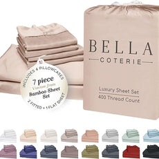 Bella Coterie 7 Piece Luxury Bamboo Viscose Split King Size Sheet Set | 2 Fitted Sheets for Adjustable Beds | 100% Organically Grown | Cooling for Hot Sleepers | 4 Pillowcases [Dusty Rose]