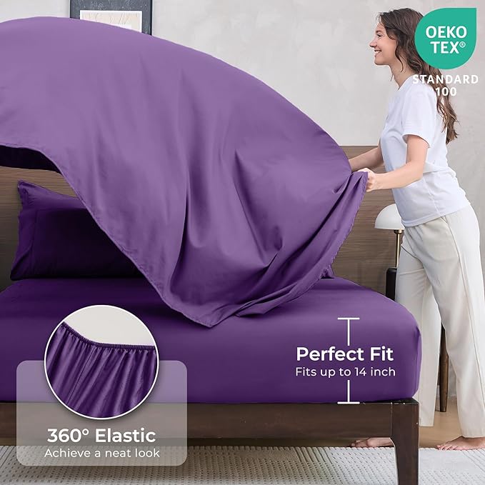 HEVUMYI Purple Cali-King Comforter Set - 7-Piece All Season Bed in a Bag Cali-King, Ultra Soft Bedding Set with Comforter, Flat Sheet, Fitted Sheet, Pillowcases, Pillow Shams