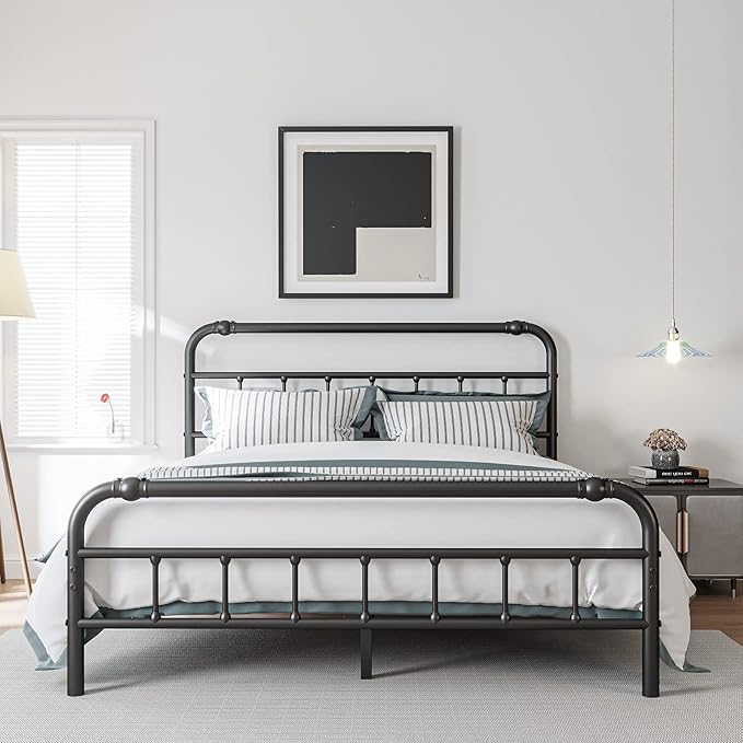 Queen Size Bed Frame with Headboard and Footboard, 18 Inches High, 3500 Pounds Heavy Duty Metal Slats Support for Mattress, No Box Spring Needed, Noise-Free, Black
