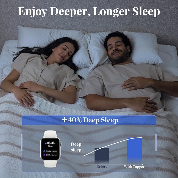 OhGeni Cooling 4 Inch Full Size Dual Layer Mattress Topper, 2 Inch Gel Memory Foam, 2 Inch Soft Pillow Top Pad, Bedroom Essentials Mattresses Cover, Extra Comfortable Sleep and Back Pain Relief