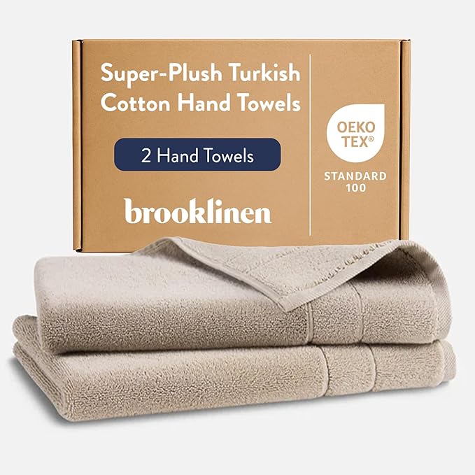 Brooklinen Super-Plush Turkish Cotton Hand Towels - Set of 2 - Cotton, 820 GSM, Highly Absorbent, Machine Washable, Perfect for Home & Bathroom (20" x 30", Driftwood)