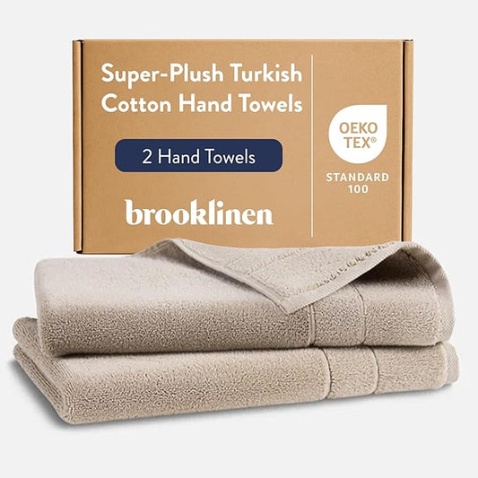 Brooklinen Super-Plush Turkish Cotton Hand Towels - Set of 2 - Cotton, 820 GSM, Highly Absorbent, Machine Washable, Perfect for Home & Bathroom (20" x 30", Driftwood)
