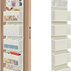 6-Tier Over The Door Organizer, Hanging Storage Organizer with Clear Window, 40lb Ultra Sturdy Large Capacity Room Organizer for Pantry Bathroom Nursery Closet Baby Essential (Beige)