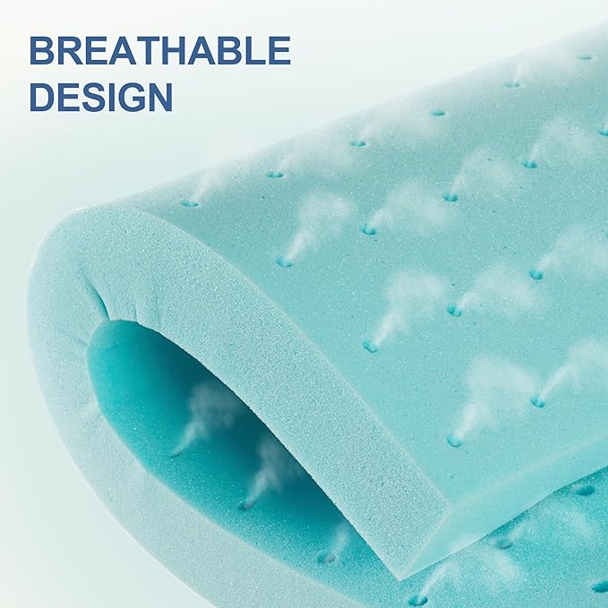 2 Inch Memory Foam Mattress Topper Twin, Mattress Pad Gel Infused Foam Bed Topper, Ventilated Soft Blue,Twin Size
