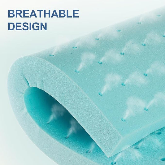 2 Inch Memory Foam Mattress Topper Twin, Mattress Pad Gel Infused Foam Bed Topper, Ventilated Soft Blue,Twin Size
