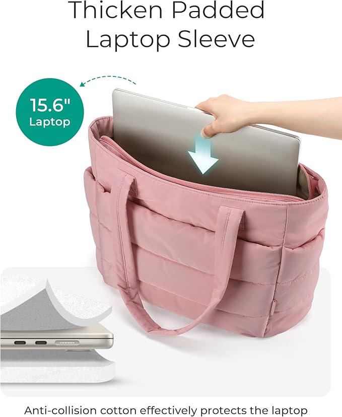 BAGSMART Tote Bag for Women, Lightweight Puffy Tote Bag with Compartments Shoulder Bag Handbag for Travel, Work, Gym