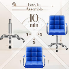 Furmax Mid-Back Office Task Chair Ribbed PU Leather Executive Chair Modern Adjustable Home Desk Chair Retro Comfortable Work Chair 360 Degree Swivel with Arms (Blue)