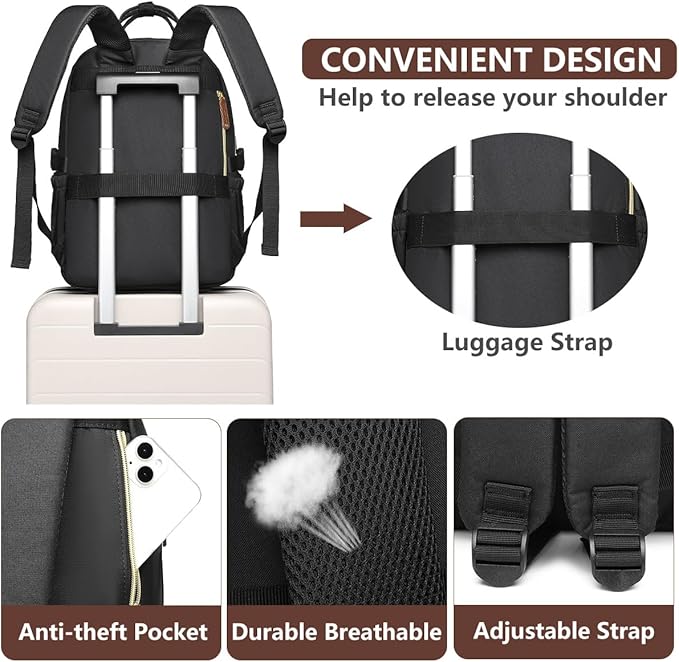 Laptop Backpack for Women Travel Backpacks - 15.6 Inch Laptop Computer Bag with Pouch Pocket Large Capacity Cup Purse Work Business Back pack College Teacher Bags Beige Black Brown