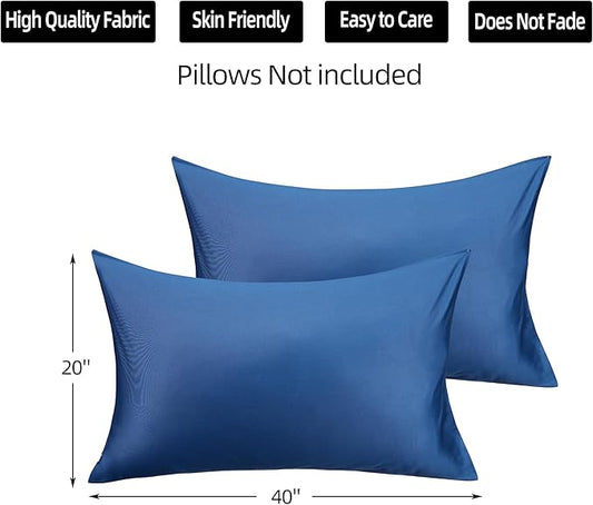 400 Thread Count Cotton Pillow Case King with Zipper, 40" L x 20" W, Cotton Pillow Protectors Cover- Set of 2 - Navy Blue - Pillows Not Included