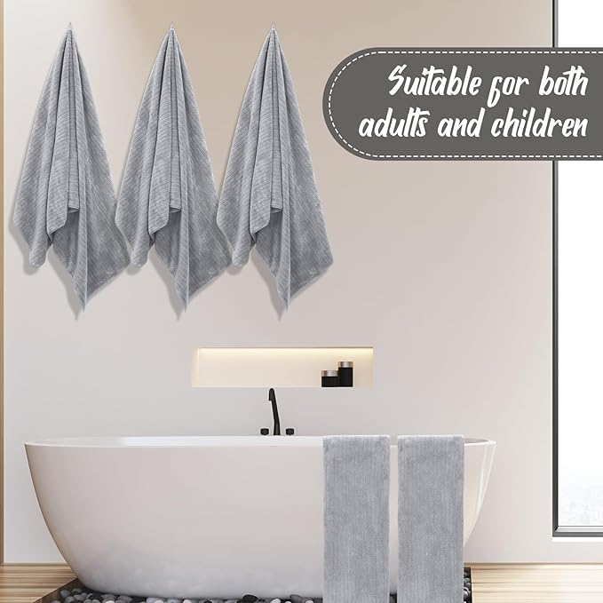 16 Pack Microfiber Bath Towels Bulk 27'' x 60'' Oversized Size Bath Towel Highly Absorbent Extra Large Soft Drying for Shower Beach Winter Salon Sport Gym Party (Stripe,Grey)