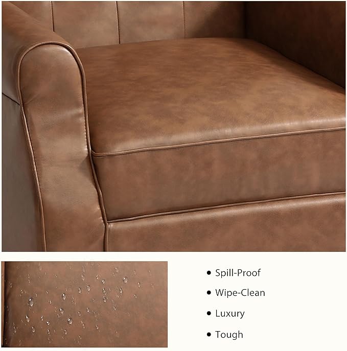 Lumibee High Back Accent Chairs Set of 2,Upholstered Faux Leather Wingback Armchairs with Solid Wood Legs for Small Spaces,Comfy Single Sofa Chairs for Living Room,Bedroom,Office-Brown