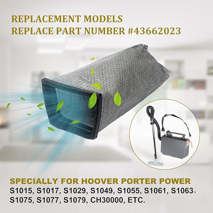 HEPA Cloth Filter Bags Replacement for Hoover Porta Power Swingette S1015 S1029 CH30000 Commercial Canister Vacuum Cleaner Bag, Replace 43662023 (4 Pack)