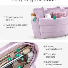 BAGSMART Tote Bag for Women, Lightweight Puffy Tote Bag with Compartments Shoulder Bag Handbag for Travel, Work, Gym