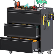 SUXXAN Metal Storage Cabinet with 3 Drawer and 4 Hooks,35.4