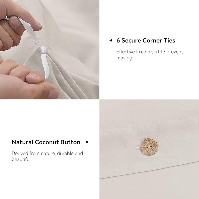 JELLYMONI Cotton Duvet Cover Twin XL Size - Beige Comforter Cover with Button 100% Washed Cotton 2PCS Breathable Soft Solid Bedding Set Duvet Cover 66×92in & 1 Pillowcase (NO Comforter)