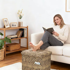 Storage Ottoman Foot Rest Stool, Small Velvet Storage Ottomans Bench, Folding Footstool with Side Pockets, Foot Rest Under Desk for Living Room Bedroom, 17x13x13 in, Leopard Print