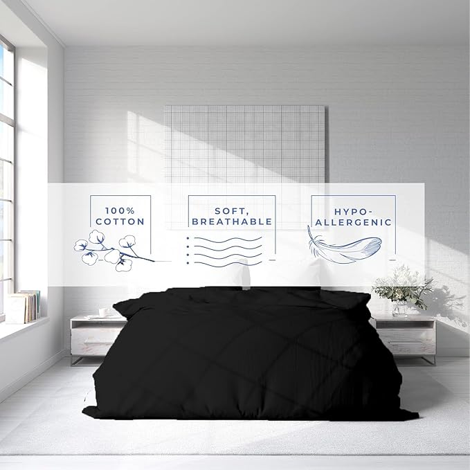 Kotton Culture 3 Pc Twin XL/Twin Duvet Cover Set-100% Egyptian Cotton Sateen 600 Thread Count Ultra Soft Premium Durable Comforter Cover Zipper Closure & Corner Ties- (Black, 68" X 90")
